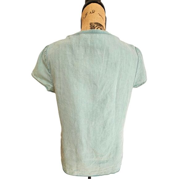Boden 100% Linen Top Short Sleeve, Beaded Neckline, Turquoise , US Sz 6 - Picture 2 of 9